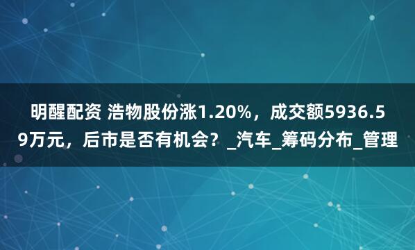 明醒配资 浩物股份涨1.20%，成交额5936.59万元，后市是否有机会？_汽车_筹码分布_管理